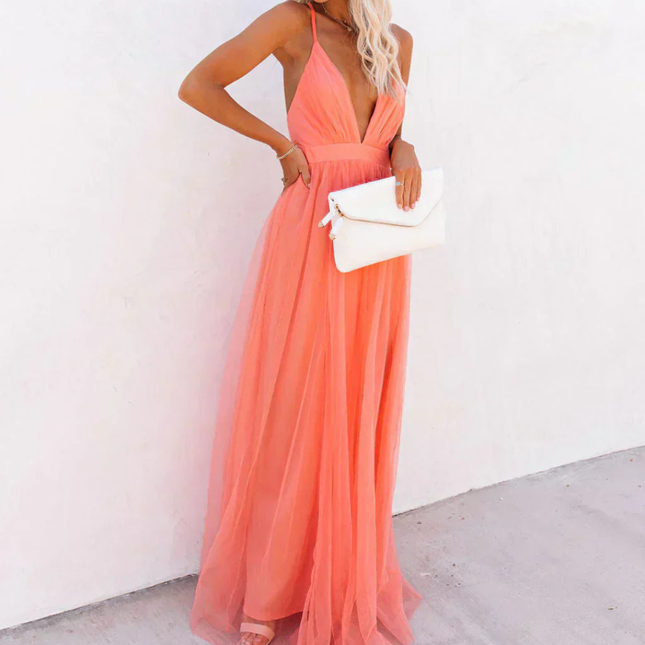 Helena | Lumière Coral Maxi Dress