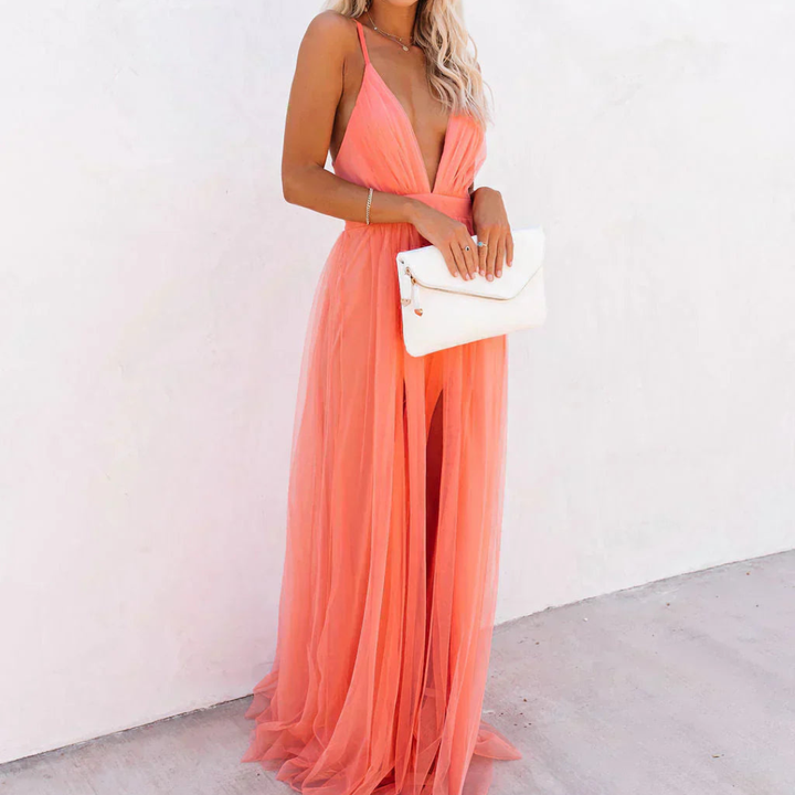 Helena | Lumière Coral Maxi Dress