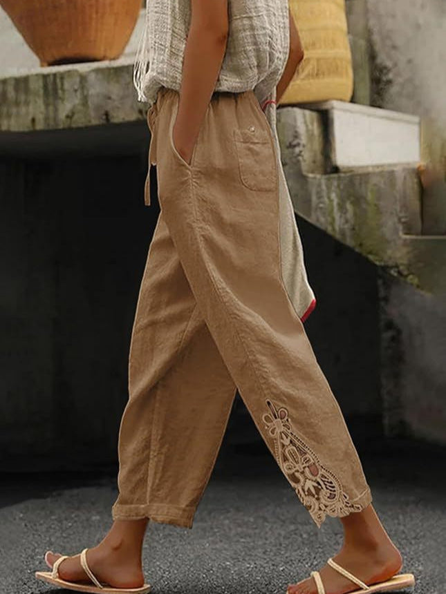 Lightweight Cotton High Waist Straight Leg Pants