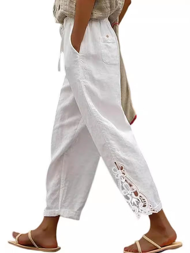 Lightweight Cotton High Waist Straight Leg Pants