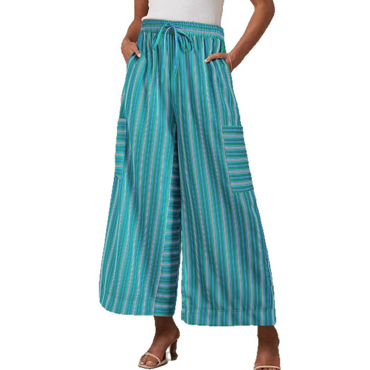 Lightweight Wide Leg Stripe Pants Elastic Waist Drawstring